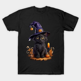 Cute Halloween Witches Black Cat T-Shirt